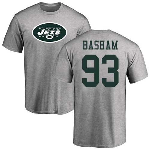 New York Jets Men Ash Tarell Basham Name and Number Logo NFL Football #93 T Shirt